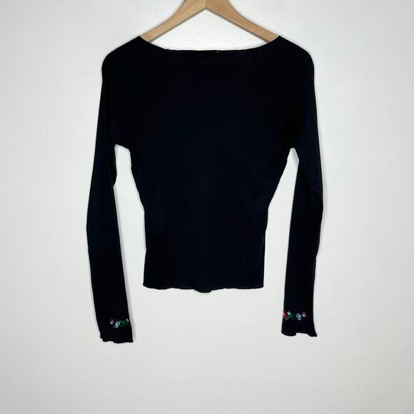 Vintage Y2K Energie Long Sleeve Embroidered Tee Womens Medium Black Floral - Picture 8 of 10